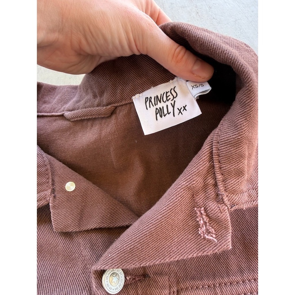 Princess Polly Brown Cropped Denim Jacket XS/S Western Trucker Y2K - Picture 4 of 8